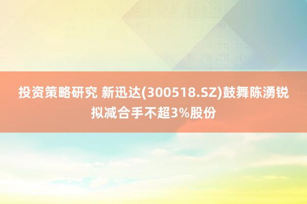 投资策略研究 新迅达(300518.SZ)鼓舞陈湧锐拟减合手不超3%股份