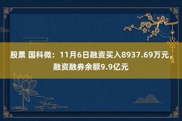 股票 国科微：11月6日融资买入8937.69万元，融资融券余额9.9亿元