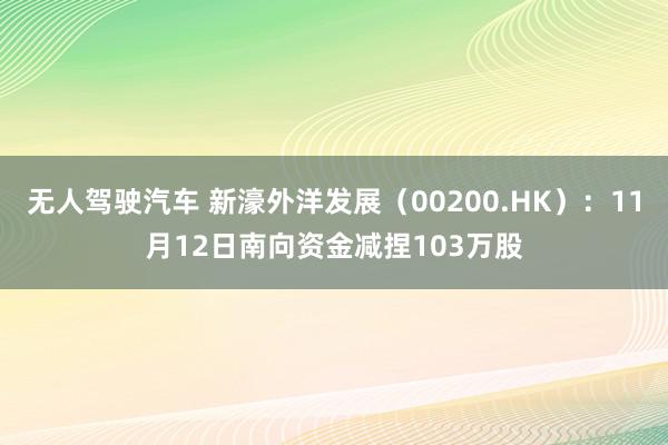 无人驾驶汽车 新濠外洋发展（00200.HK）：11月12日南向资金减捏103万股