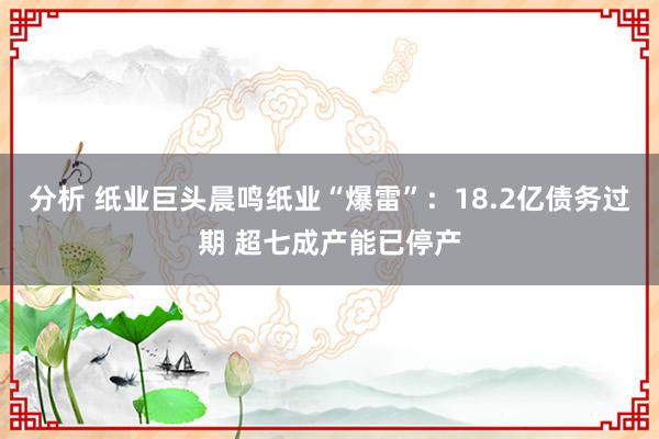 分析 纸业巨头晨鸣纸业“爆雷”：18.2亿债务过期 超七成产能已停产