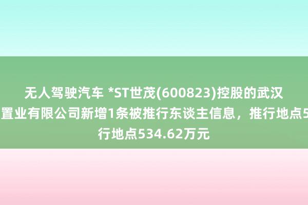 无人驾驶汽车 *ST世茂(600823)控股的武汉世茂嘉年华置业有限公司新增1条被推行东谈主信息，推行地点534.62万元