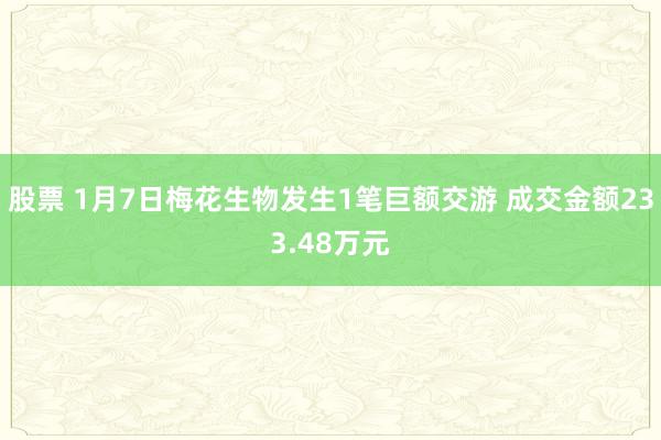 股票 1月7日梅花生物发生1笔巨额交游 成交金额233.48万元