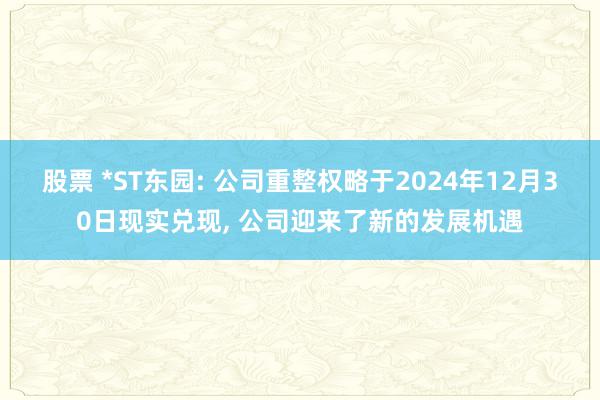 股票 *ST东园: 公司重整权略于2024年12月30日现实兑现, 公司迎来了新的发展机遇