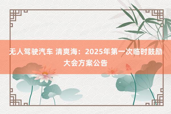 无人驾驶汽车 清爽海：2025年第一次临时鼓励大会方案公告