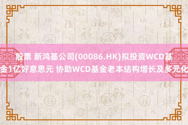 股票 新鸿基公司(00086.HK)拟投资WCD基金1亿好意思元 协助WCD基金老本结构增长及多元化