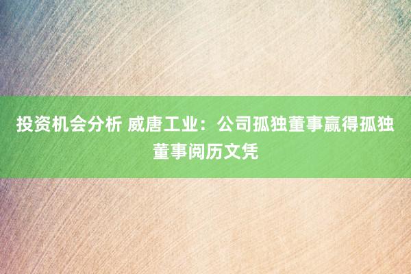 投资机会分析 威唐工业：公司孤独董事赢得孤独董事阅历文凭