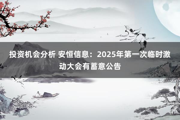 投资机会分析 安恒信息：2025年第一次临时激动大会有蓄意公告