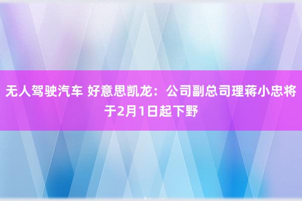 无人驾驶汽车 好意思凯龙：公司副总司理蒋小忠将于2月1日起下野