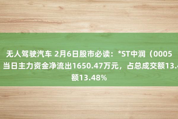 无人驾驶汽车 2月6日股市必读：*ST中润（000506）当日主力资金净流出1650.47万元，占总成交额13.48%