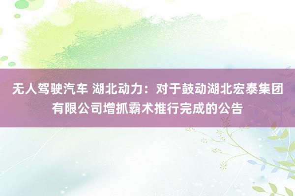 无人驾驶汽车 湖北动力：对于鼓动湖北宏泰集团有限公司增抓霸术推行完成的公告