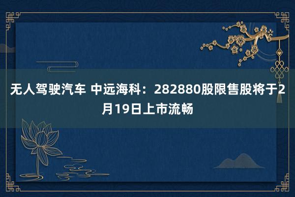 无人驾驶汽车 中远海科：282880股限售股将于2月19日上市流畅