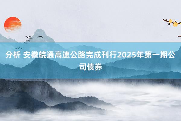 分析 安徽皖通高速公路完成刊行2025年第一期公司债券