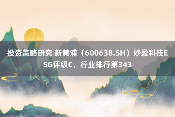 投资策略研究 新黄浦（600638.SH）妙盈科技ESG评级C，行业排行第343