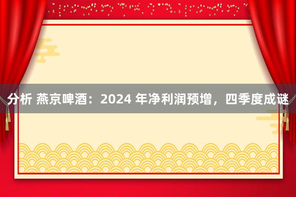 分析 燕京啤酒：2024 年净利润预增，四季度成谜