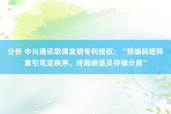 分析 中兴通讯取得发明专利授权：“预编码矩阵索引笃定秩序、终局缔造及存储介质”