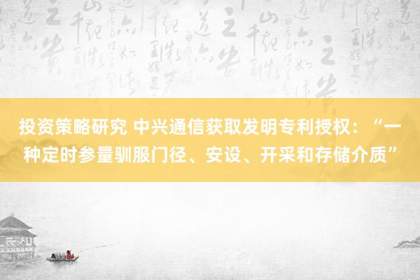 投资策略研究 中兴通信获取发明专利授权：“一种定时参量驯服门径、安设、开采和存储介质”